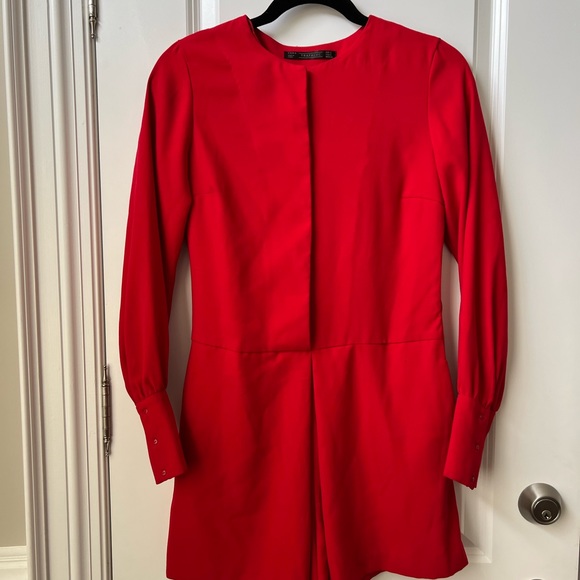 Red romper skort, long sleeve luxurious skort jumpsuit - Picture 2 of 4